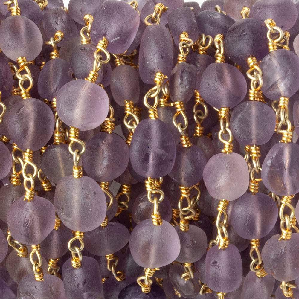 6-8mm Matte Amethyst plain coin Gold plated Chain by the foot 23 pieces - Beadsofcambay.com