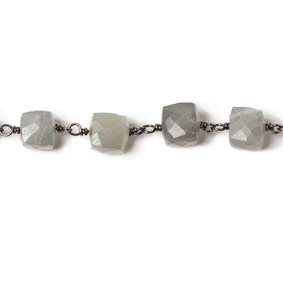 6-8mm Platinum Moonstone cube Black Gold plated Silver Chain by the foot - Beadsofcambay.com