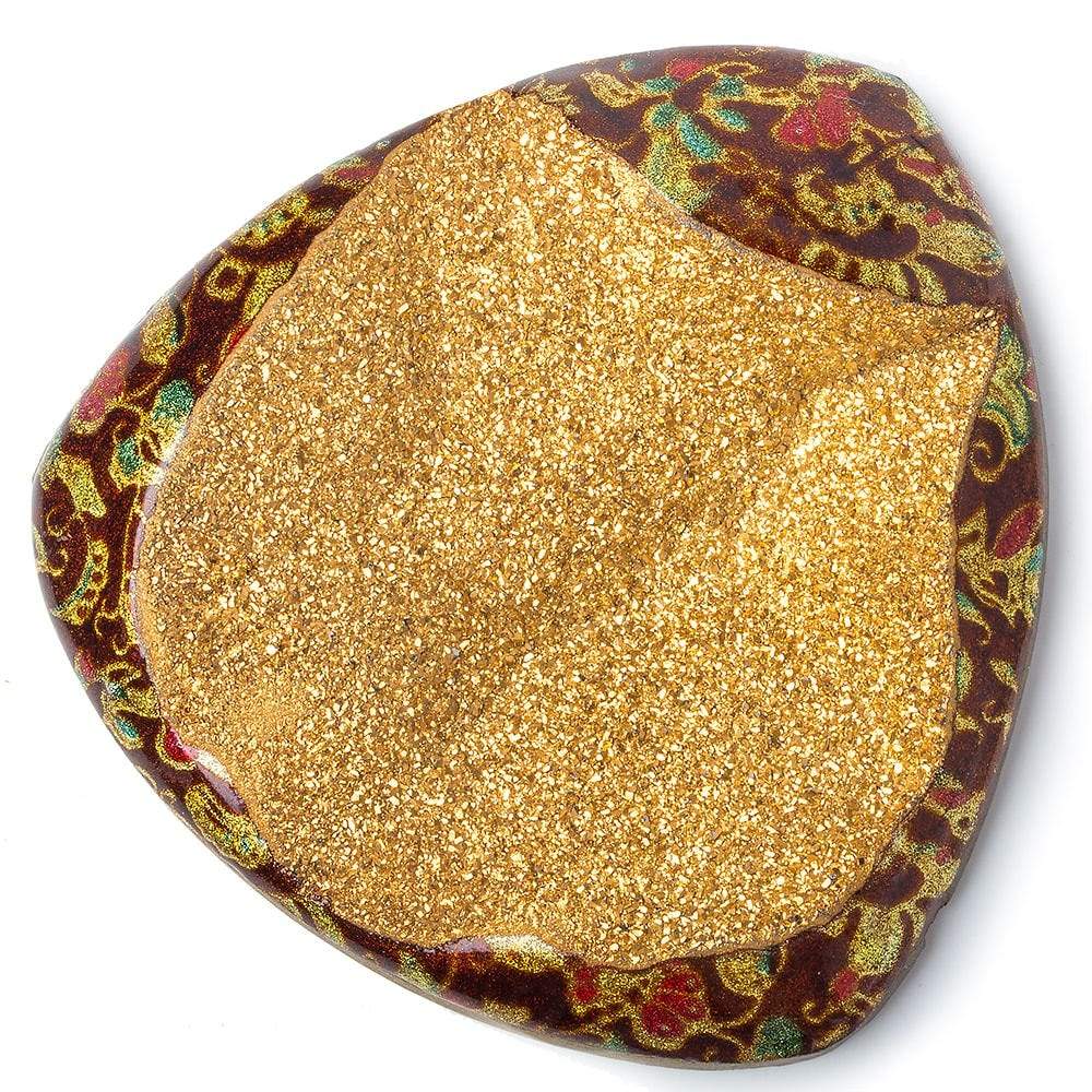 62x61x11mm Red Enamel & Gold Leaf Agate Drusy Focal Bead 1 piece - Beadsofcambay.com