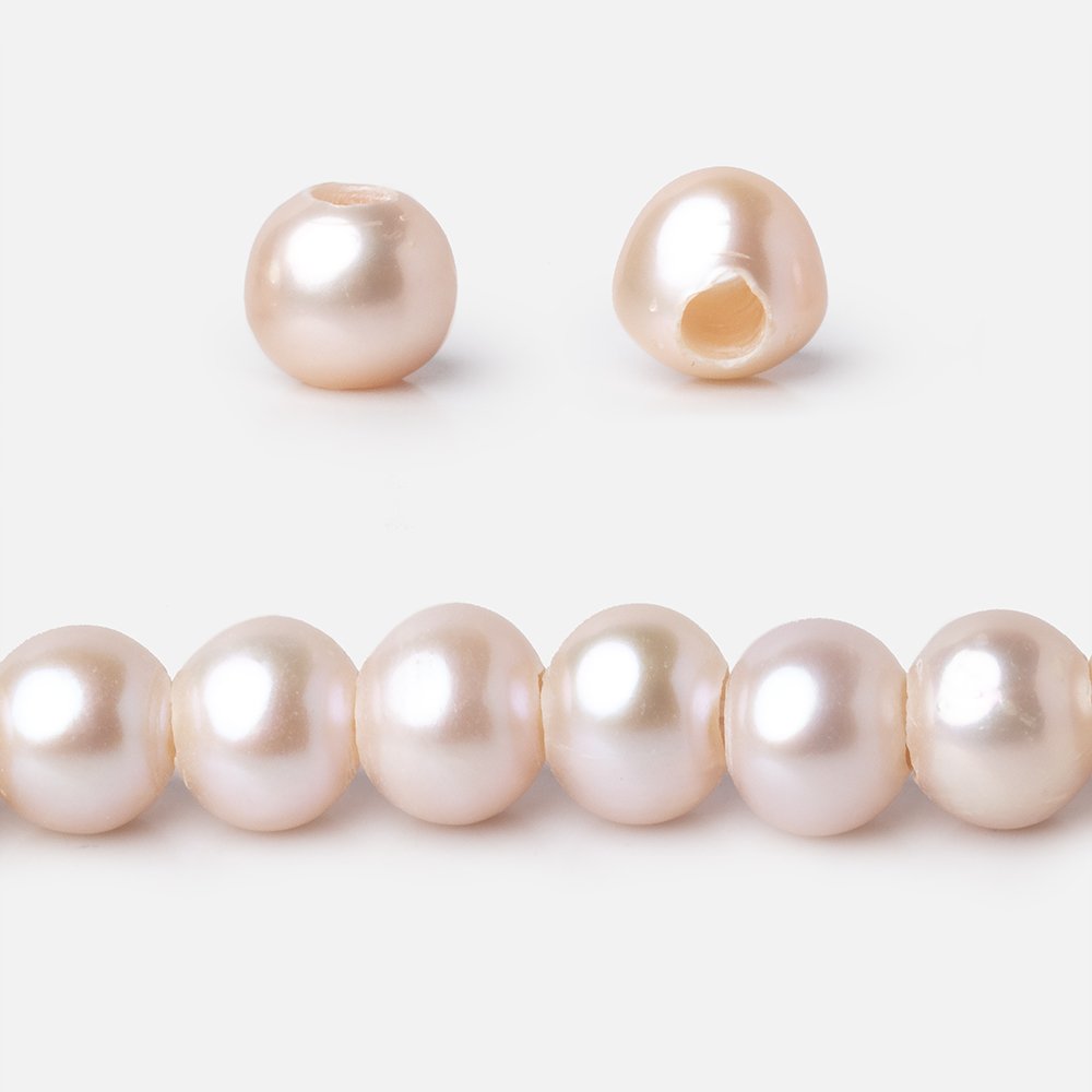 6.5-7.5mm Pale Peach Off Round 2.5mm Large Hole Freshwater Pearls 15.5 inch 62 Beads - Beadsofcambay.com