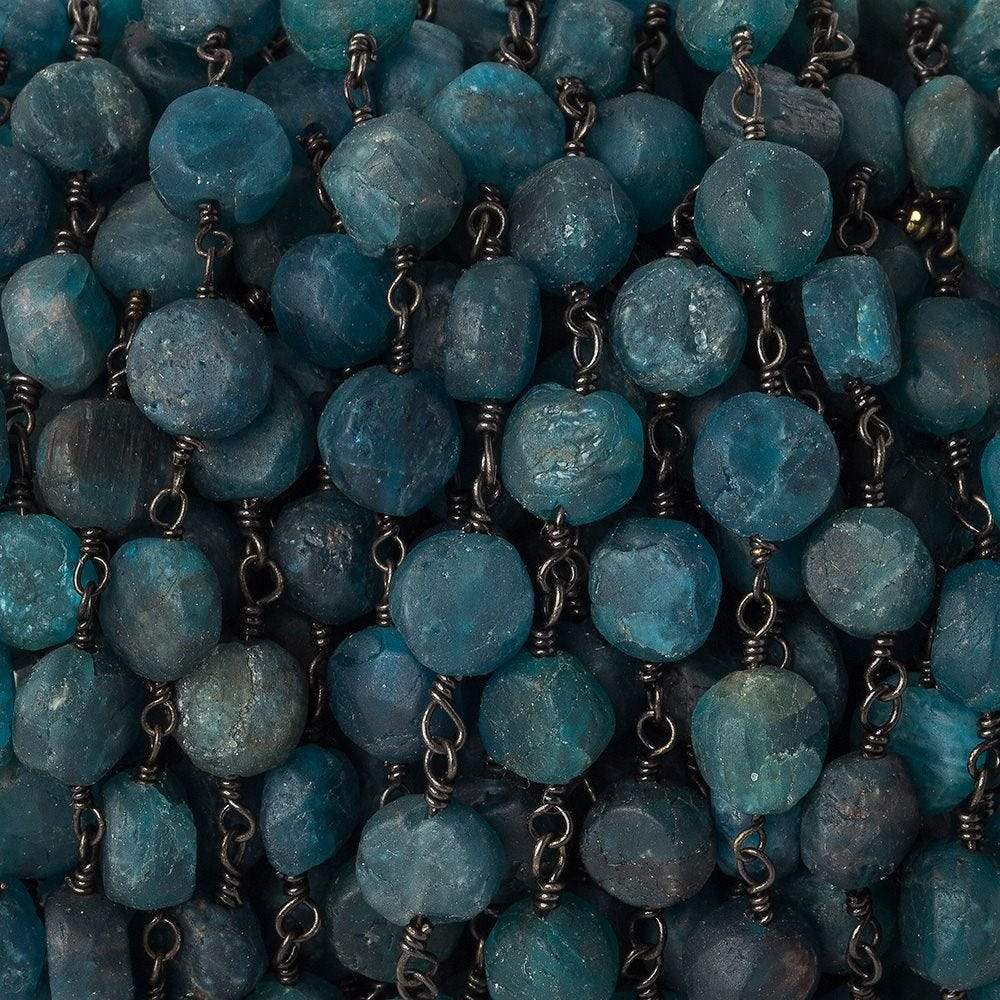 6.5-7mm Matte Apatite plain coin Black Gold plated Chain by the foot 25 beads - Beadsofcambay.com