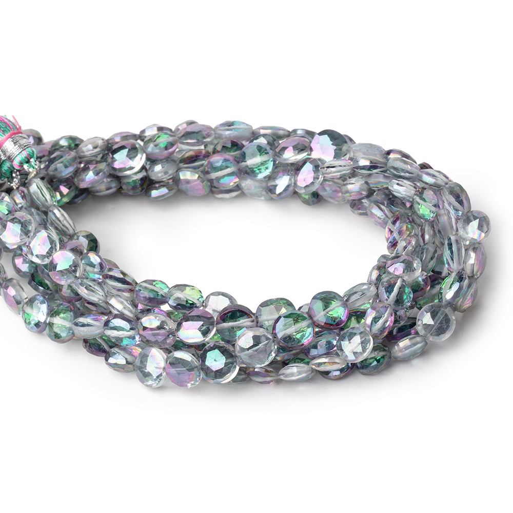 6.5-7mm Mystic White Topaz Faceted Coin Beads 9 inch 32 pieces - Beadsofcambay.com