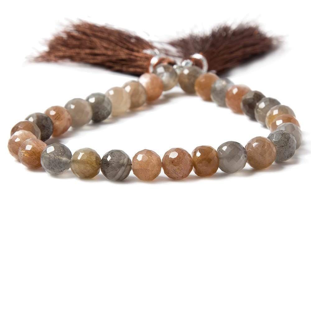 6.5-7mm Sunstone, Chocolate & Grey Moonstone faceted rounds 29 beads - Beadsofcambay.com