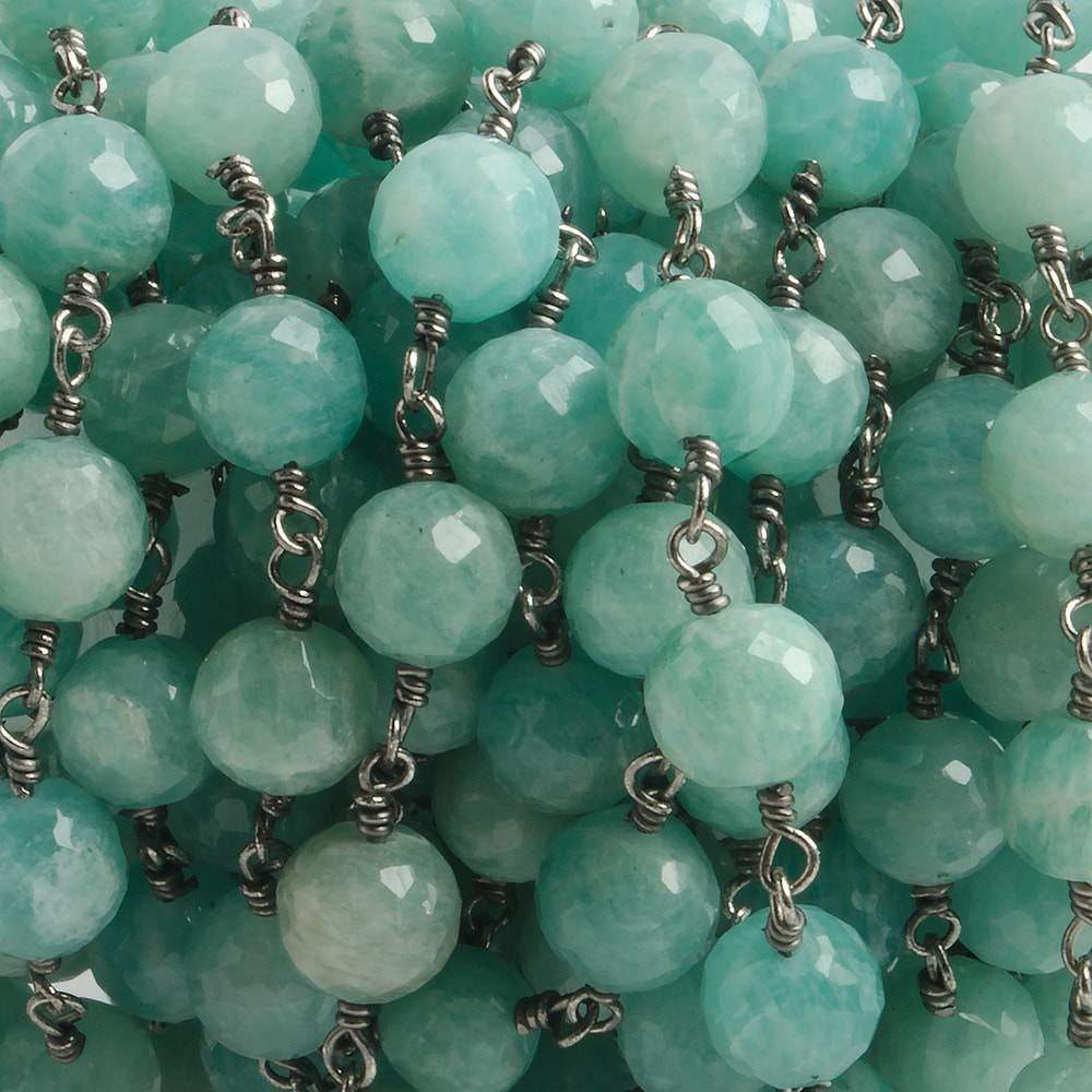 6.5mm Amazonite faceted round Black Gold .925 Silver Chain by the foot 24 pieces - Beadsofcambay.com