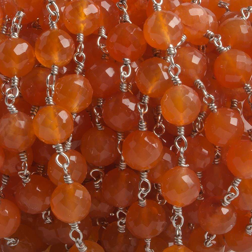 6.5mm Carnelian faceted round .925 Silver Chain by the foot 24 pieces - Beadsofcambay.com