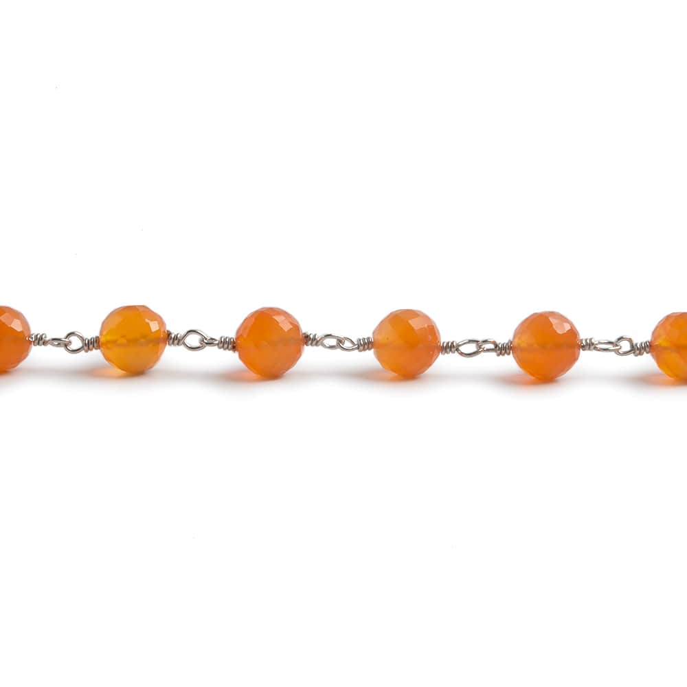 6.5mm Carnelian faceted round .925 Silver Chain by the foot 24 pieces - Beadsofcambay.com