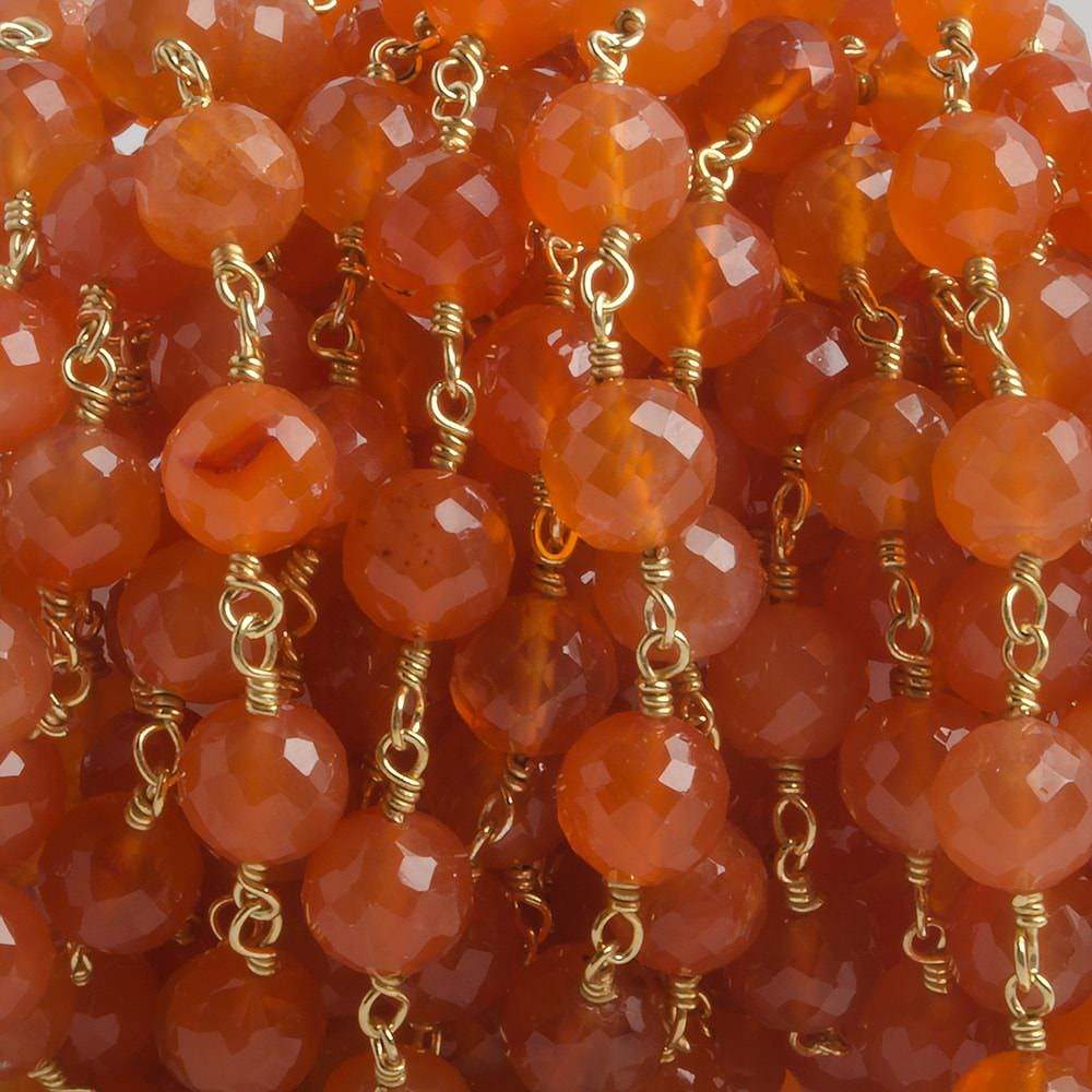 6.5mm Carnelian faceted round Vermeil Chain by the foot 24 pieces - Beadsofcambay.com