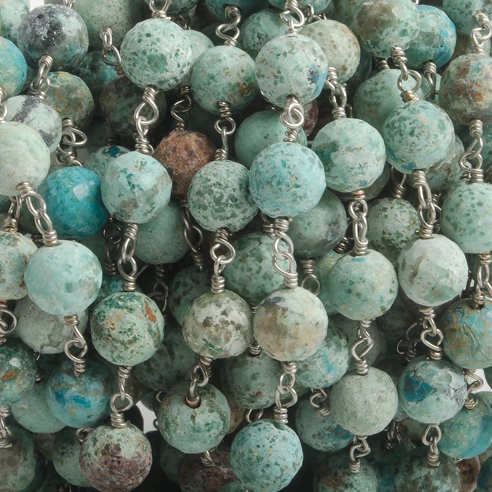 6.5mm Chrysocolla faceted round .925 Silver Chain by the foot 24 pieces - Beadsofcambay.com