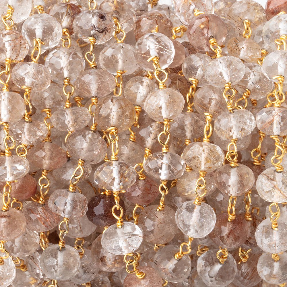 6.5mm Copper Rutilated Quartz Faceted Rondelles on Vermeil Chain - Beadsofcambay.com