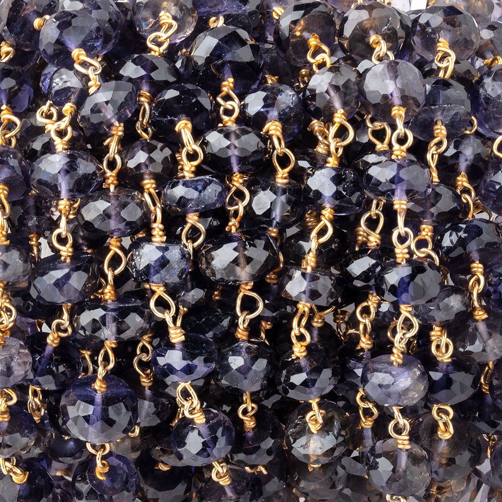 6.5mm Iolite Faceted Rondelle Beads on Vermeil Chain - Beadsofcambay.com