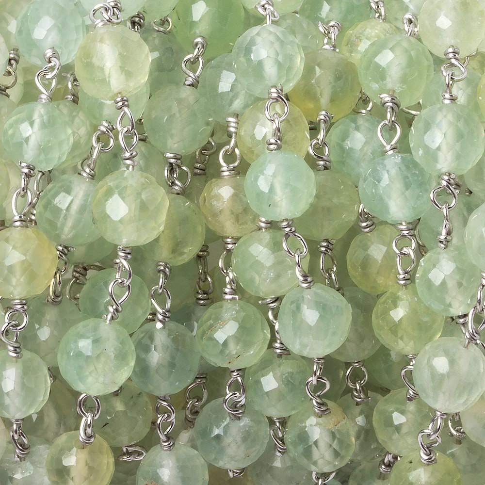 6.5mm Prehnite faceted round .925 Silver Chain by the foot 24 pieces - Beadsofcambay.com