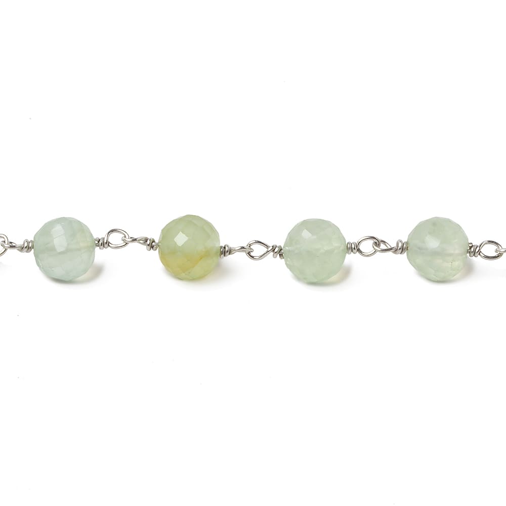6.5mm Prehnite faceted round .925 Silver Chain by the foot 24 pieces - Beadsofcambay.com