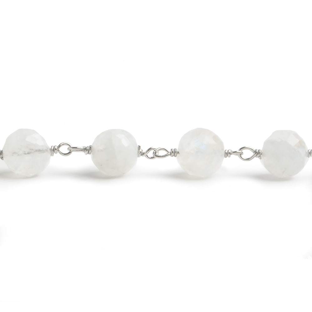 6.5mm Rainbow Moonstone faceted round .925 Silver Chain by the foot 24 pieces - Beadsofcambay.com