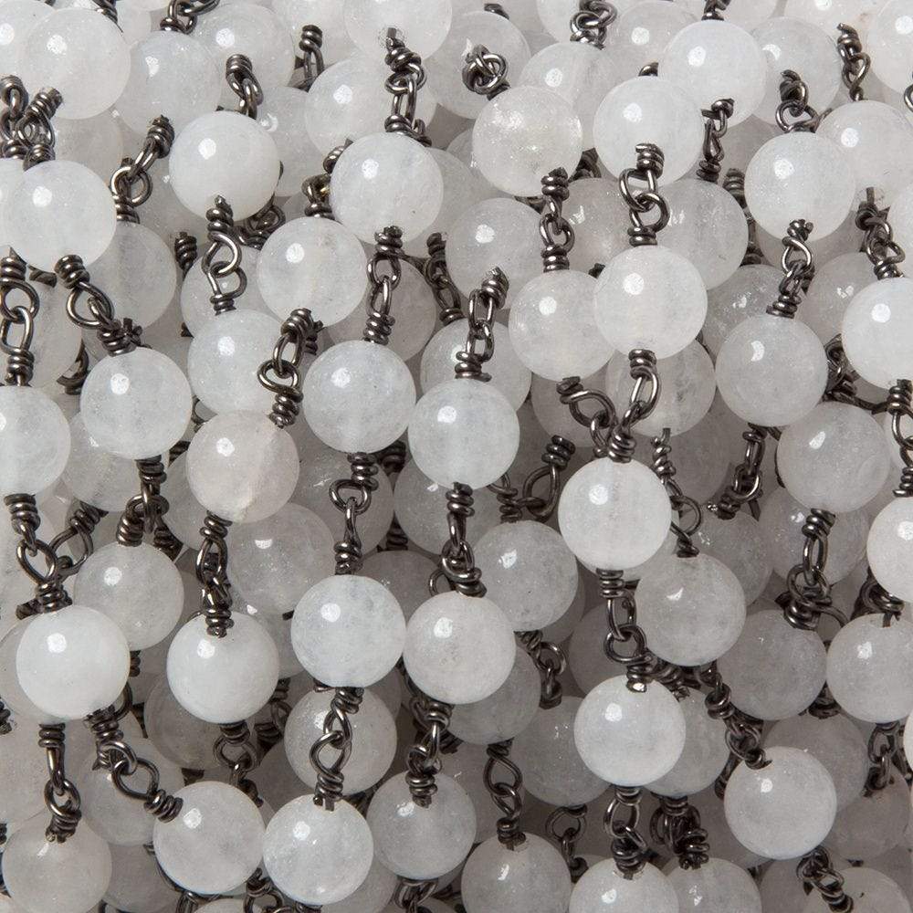 6.5mm White Jade plain round Black Gold plated Chain by the foot 24 pieces - Beadsofcambay.com