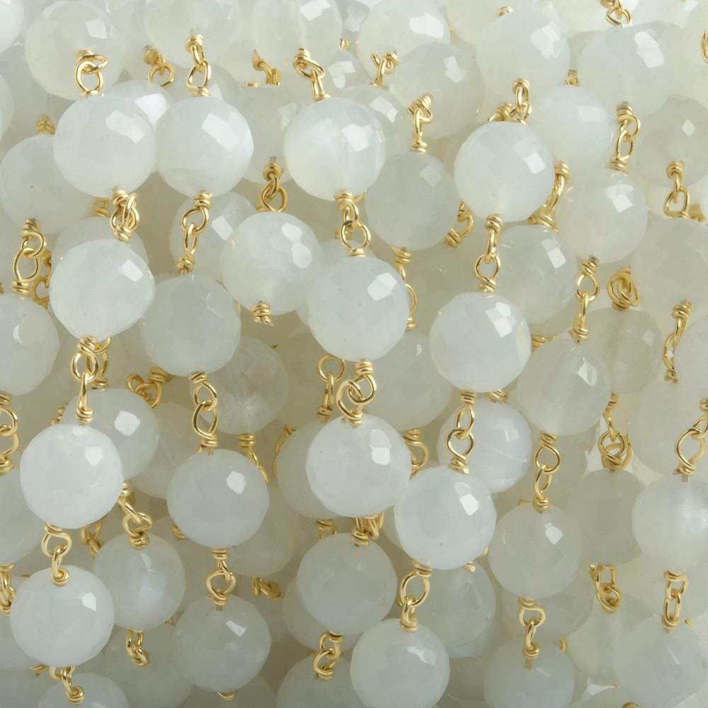 6.5mm White Moonstone faceted round Vermeil Chain by the foot 24 pieces - Beadsofcambay.com
