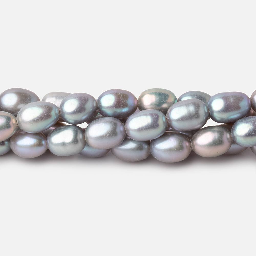 6.5x5-8x6mm Silver Straight Drilled Oval Freshwater Pearls 15 inch 53 Beads - Beadsofcambay.com