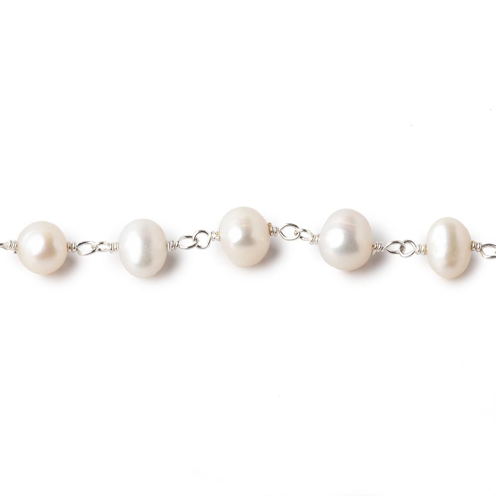6.5x5mm Off White Side Drilled Oval Pearl .925 Silver Chain by the foot 29 beads - Beadsofcambay.com