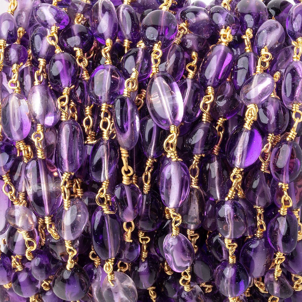 6.5x6.5-10x6.5mm Amethyst Plain Nuggets on Gold Plated Chain - Beadsofcambay.com