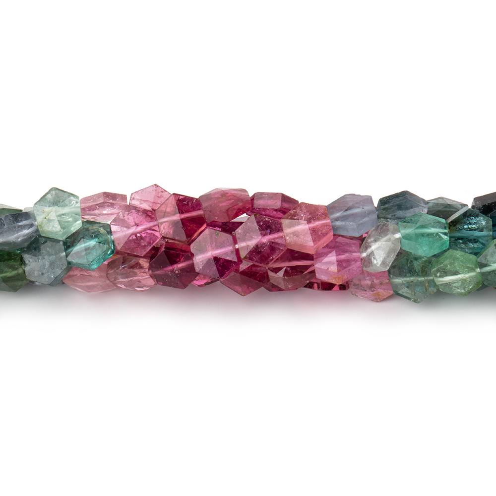 6.5x6mm Multi Color Tourmaline Faceted Hexagon Beads 15 inch 66 pieces AA - Beadsofcambay.com