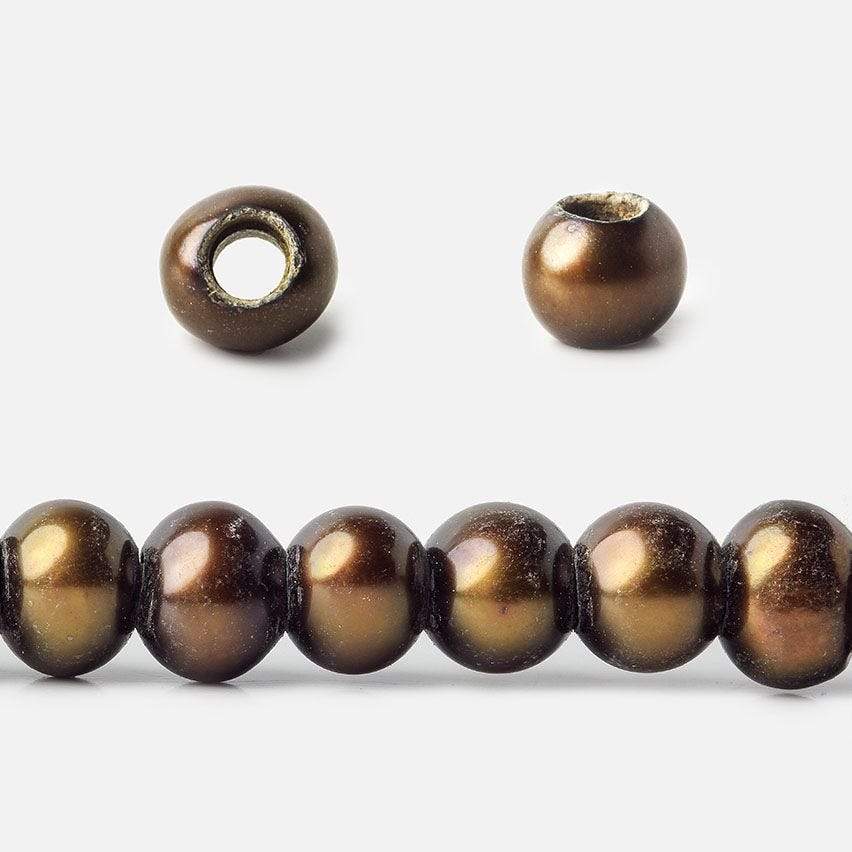 6mm - 7mm Bronze Large Hole Off Round Pearl 2.5mm drill hole, 15 inch, 75 pieces - Beadsofcambay.com