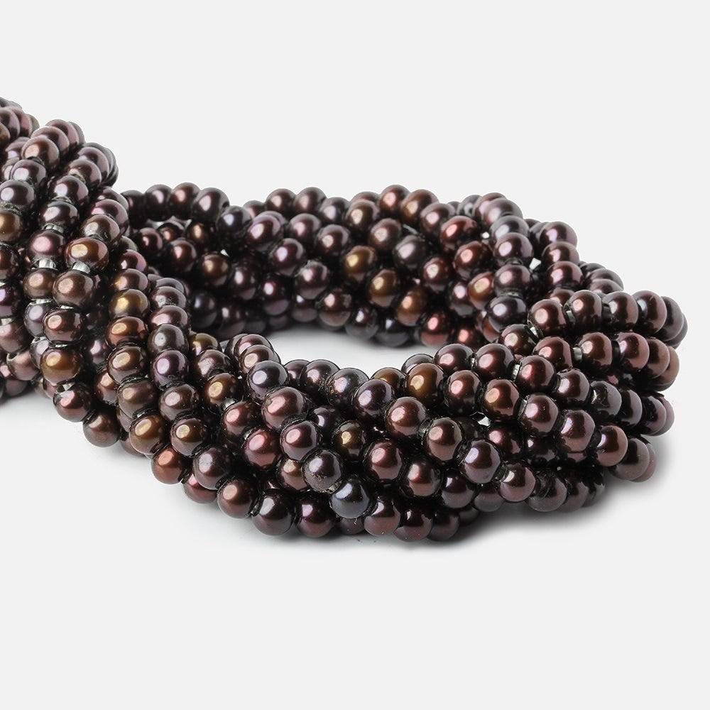 6mm - 7mm Raspberry Chocolate Large Hole Off Round Pearl 2.5mm drill hole, 15 inch, 75 pieces - Beadsofcambay.com