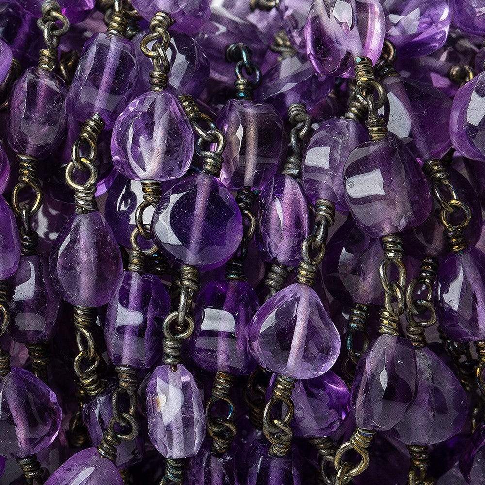 6mm Amethyst faceted heart Black Gold plated Chain by the foot - Beadsofcambay.com