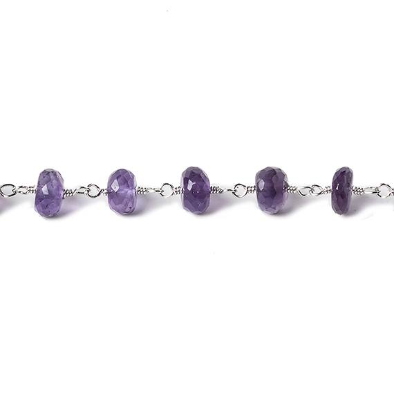 6mm Amethyst faceted rondelle Silver Chain by the foot 30 pcs - Beadsofcambay.com