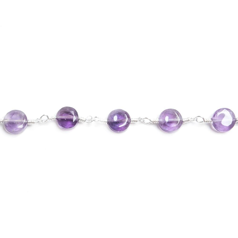 6mm Amethyst plain coin Silver plated Chain by the foot 25 pieces - Beadsofcambay.com