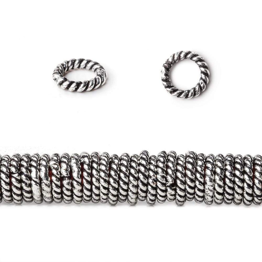 6mm Antiqued Sterling Silver Plated Copper Twisted Jumpring 8 inch 180 pcs - Beadsofcambay.com