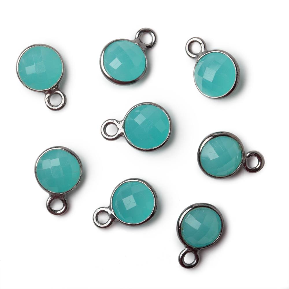 6mm Black Gold .925 Bezeled Seafoam Blue Chalcedony faceted coin pendants Set of 4 - Beadsofcambay.com