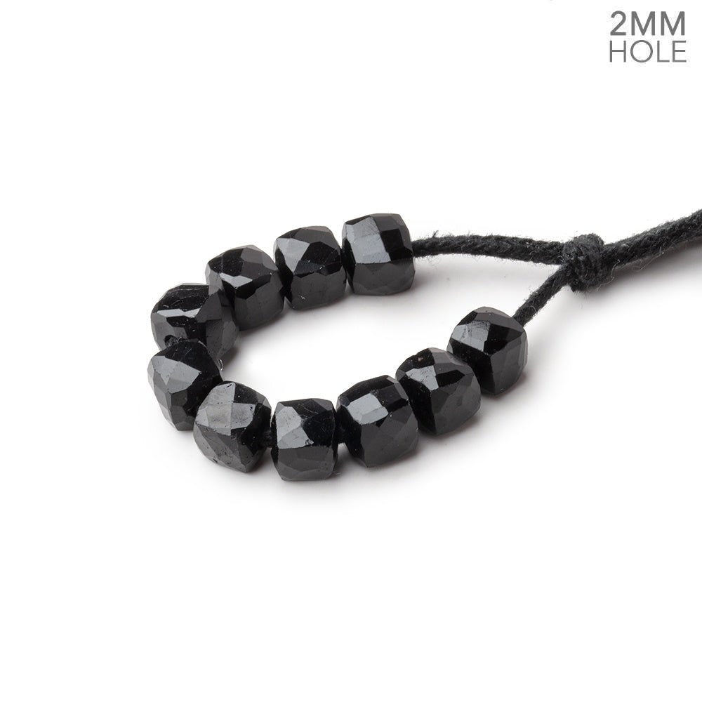 6mm Black Tourmaline 2mm Large Hole Faceted Cube Beads Set of 10 - Beadsofcambay.com