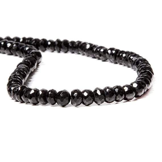 6mm Black Tourmaline Faceted Rondelle 14 inch 94 Beads - Beadsofcambay.com