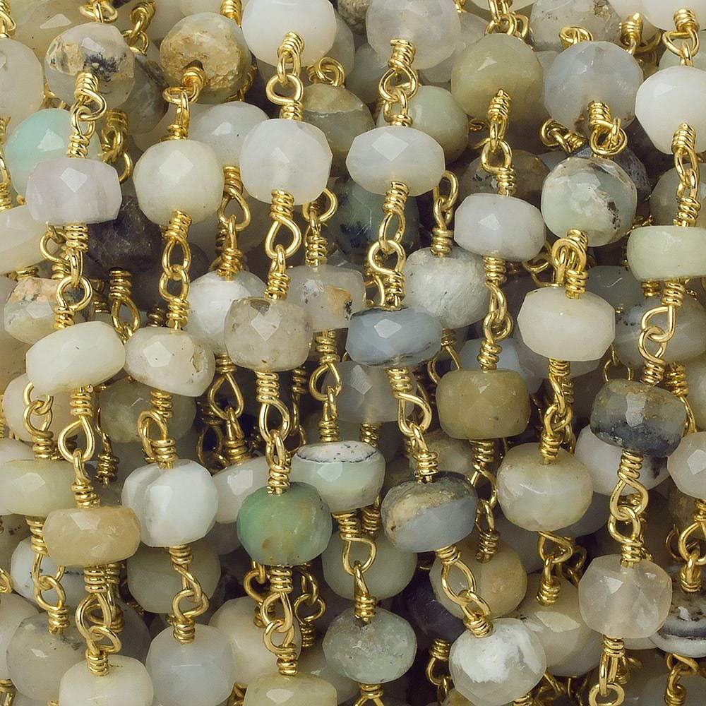 6mm Blue Peruvian Opal faceted rondelle Gold Chain by the foot 28 pieces - Beadsofcambay.com