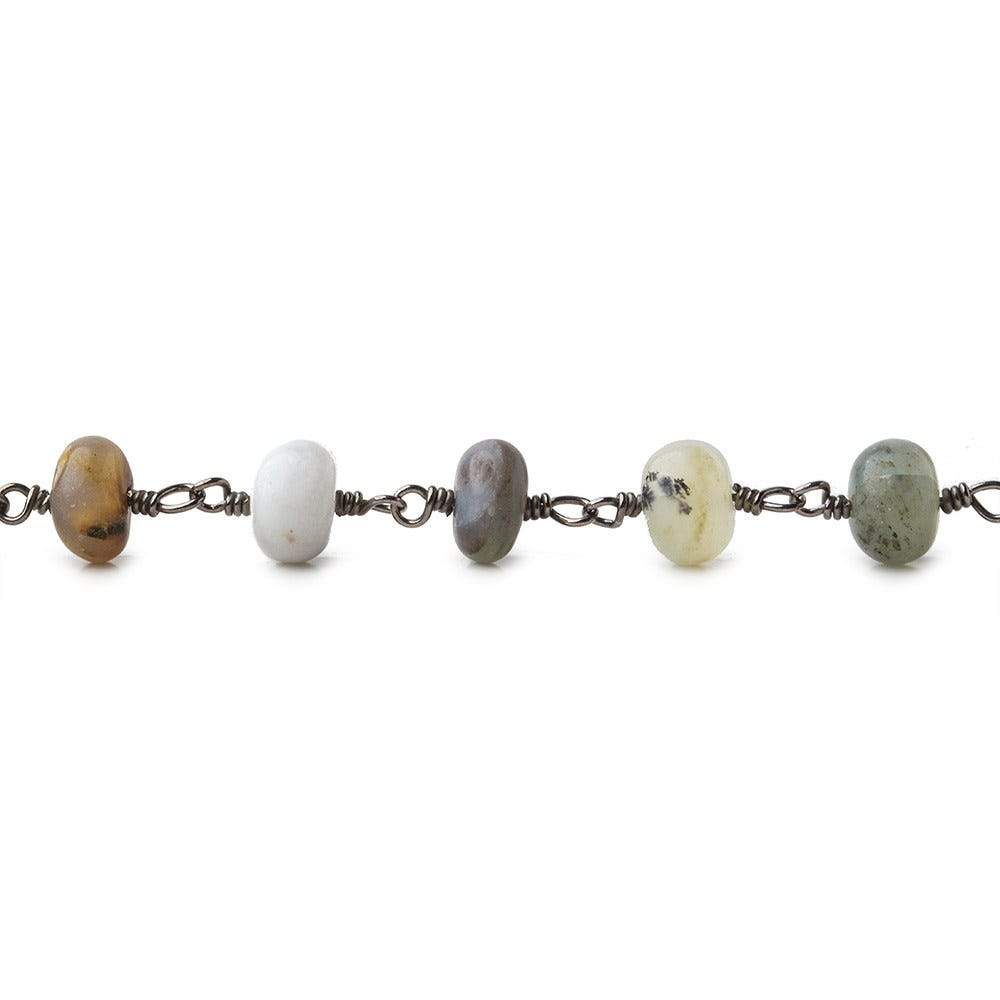 6mm Blue Peruvian Opal Plain Rondelle Black Gold plated Chain by the foot - Beadsofcambay.com