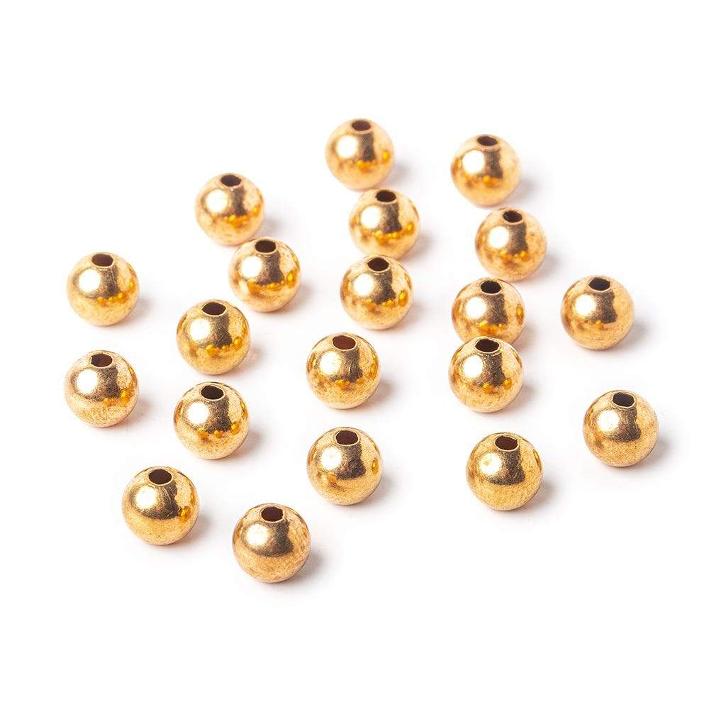 6mm Brass Plain Round Beads 20 beads - Beadsofcambay.com
