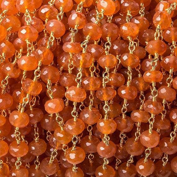 6mm Carnelian faceted rondelle Gold Chain by the foot 30 pcs - Beadsofcambay.com