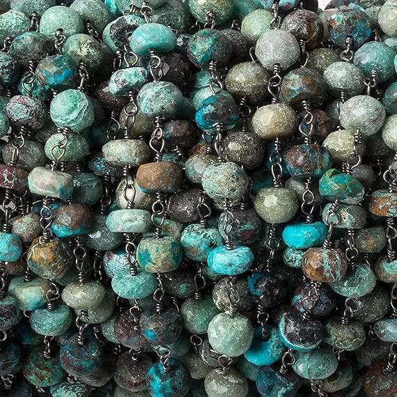6mm Chrysocolla faceted rondelle Black Gold Chain by the foot 30 pcs - Beadsofcambay.com