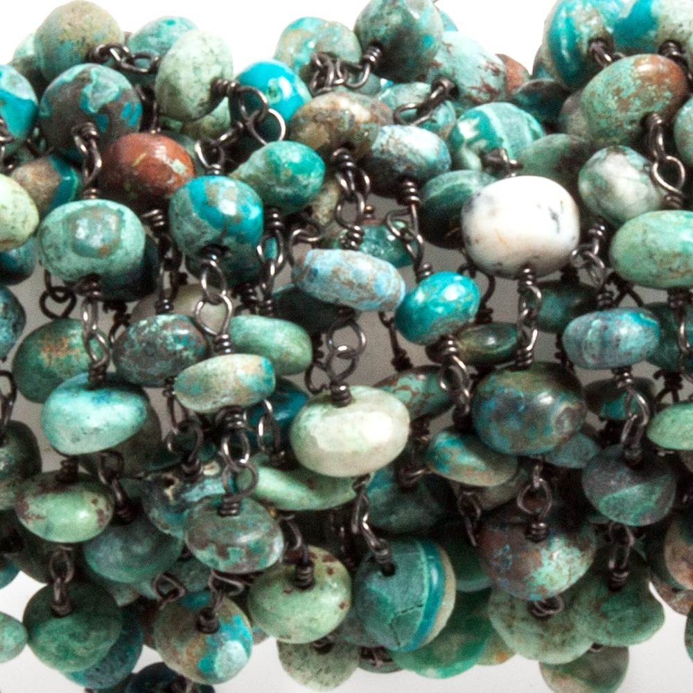 6mm Chrysocolla plain rondelle Black Gold plated Chain by the foot 33 beads - Beadsofcambay.com