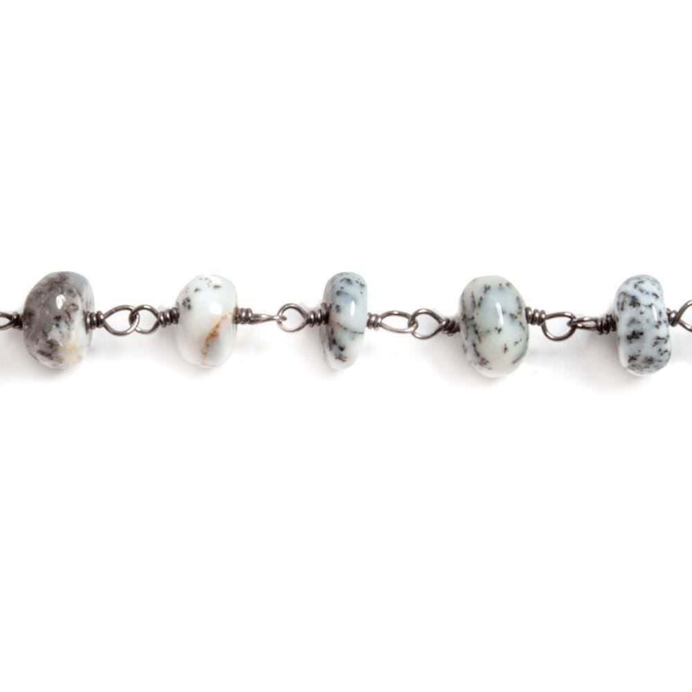 6mm Dendritic Opal plain rondelle Black Gold plated Chain by the foot 35 beads - Beadsofcambay.com