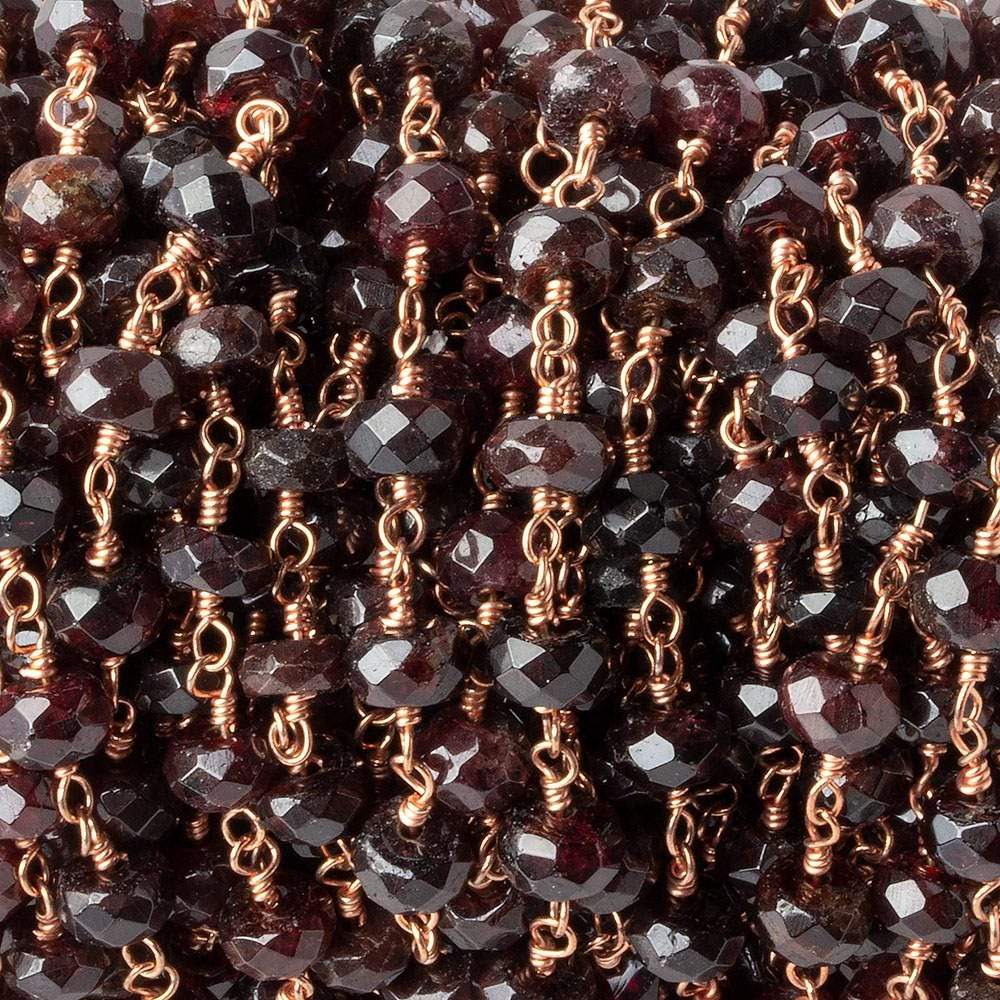 6mm Garnet faceted rondelle Rose Gold Chain by the foot 30 pieces - Beadsofcambay.com