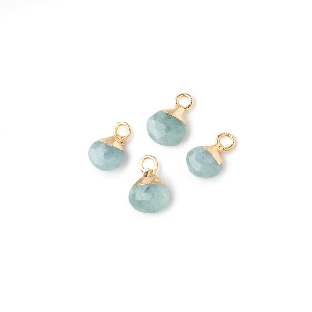 6mm Gold Leafed Aquamarine Faceted Heart Set of 4 Pendants - Beadsofcambay.com