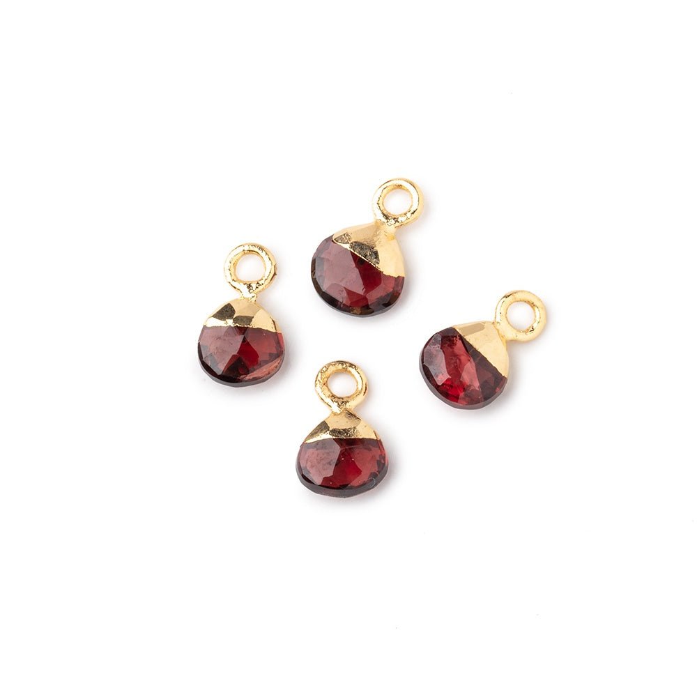 6mm Gold Leafed Garnet Faceted Heart Set of 4 Pendants - Beadsofcambay.com