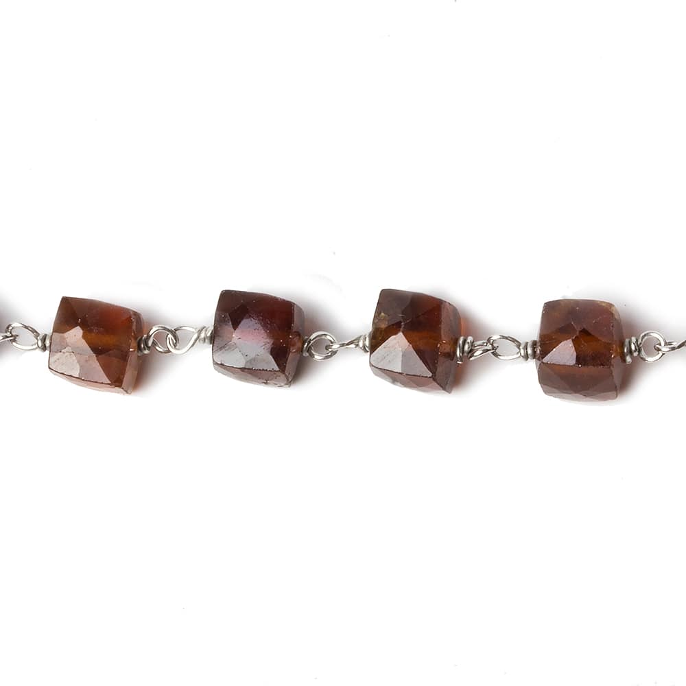 6mm Hessonite Garnet faceted cube .925 Silver Chain by the foot 29 pieces - Beadsofcambay.com