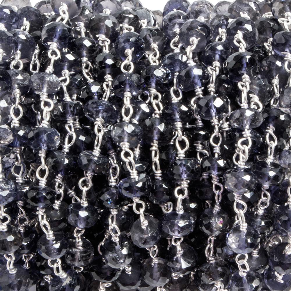6mm Iolite faceted rondelle .925 Silver Chain by the foot 32 pieces - Beadsofcambay.com
