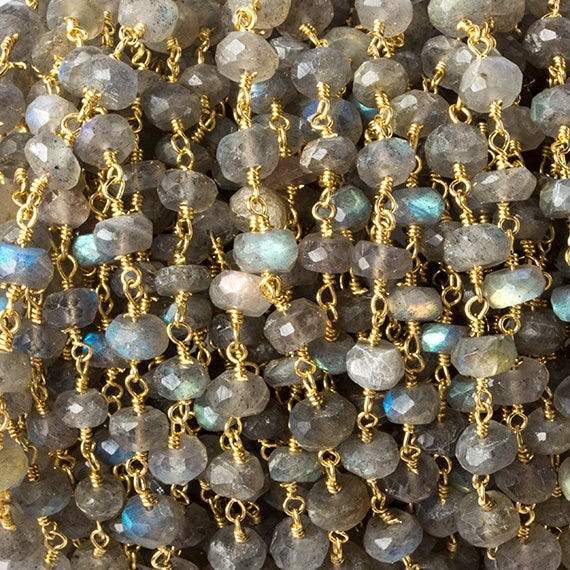 6mm Labradorite faceted rondelle Gold Chain by the foot 30 pcs - Beadsofcambay.com