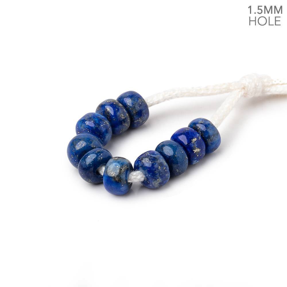 6mm Lapis Lazuli 1.5mm Large Hole Plain Rondelle Set of 10 - Beadsofcambay.com
