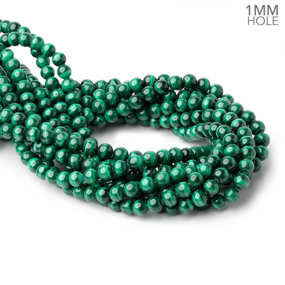 6mm Malachite Plain Round Beads 15.5 inch 64 pieces 1mm Hole - Beadsofcambay.com