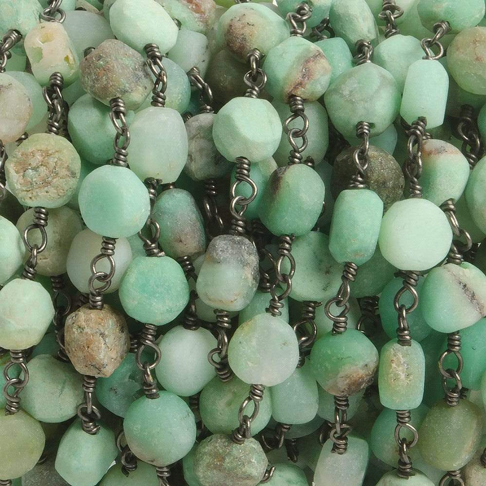 6mm Matte Chrysoprase plain coin Black Gold plated Chain by the foot with approximately 23 pieces - Beadsofcambay.com