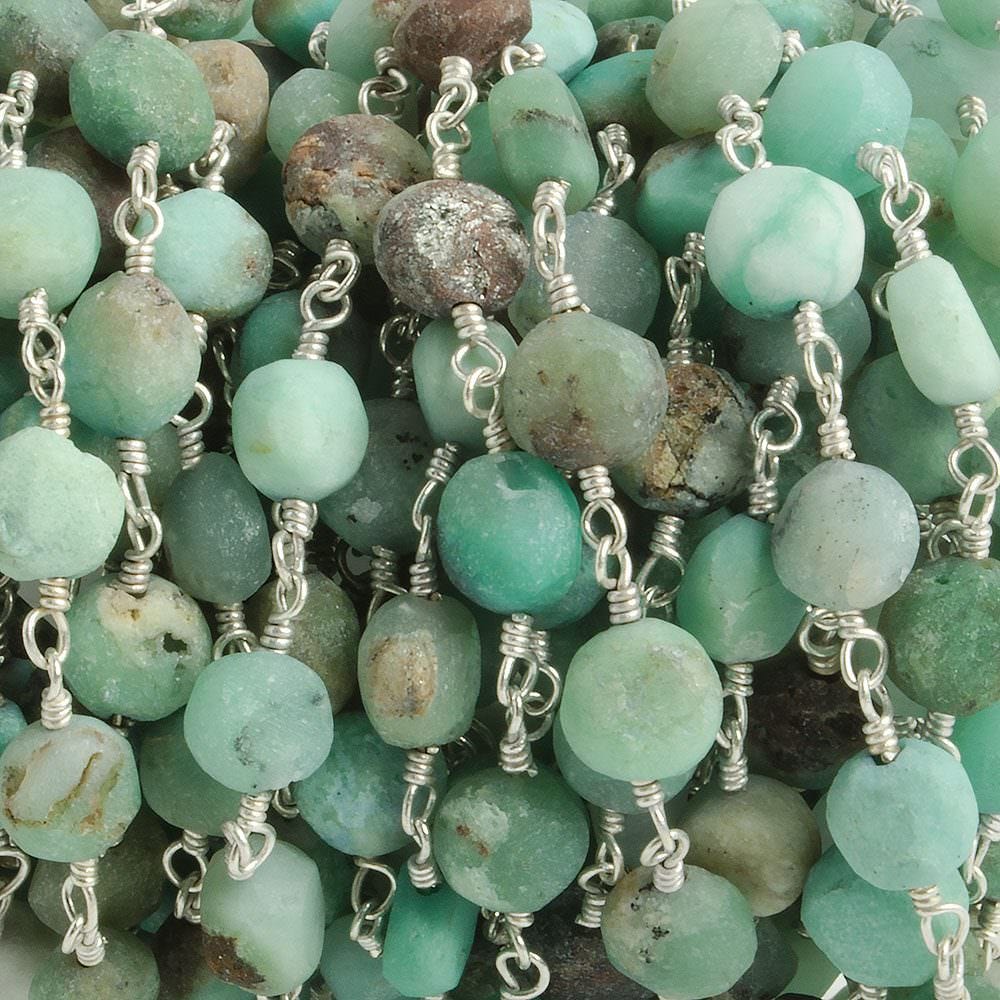 6mm Matte Chrysoprase plain coin Silver plated Chain by the foot with approximately 23 pieces - Beadsofcambay.com