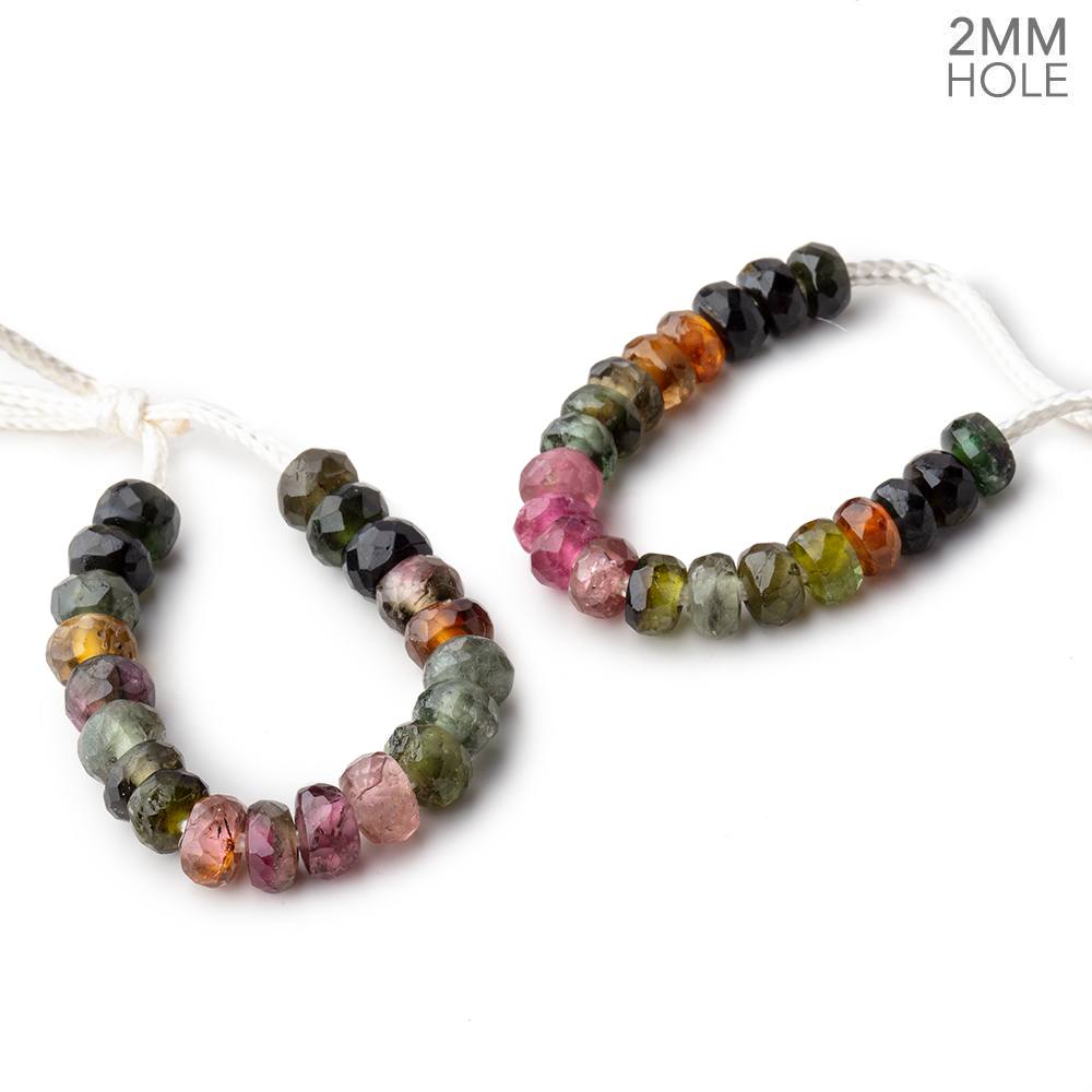 6mm Multi Color Tourmaline 2mm Large Hole Faceted Rondelle Set of 20 Beads - Beadsofcambay.com